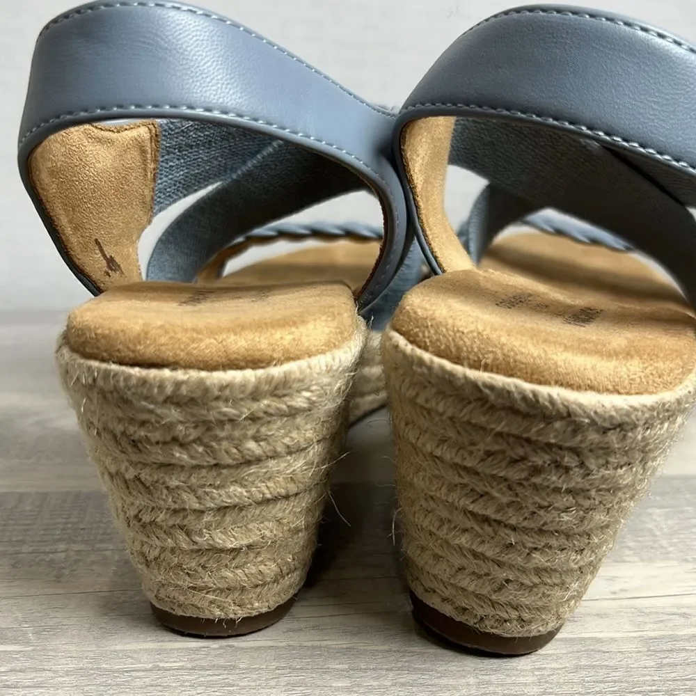 Sonoma Ortholite platform  wedge Espadrille sandals blue EUC size 8.5
